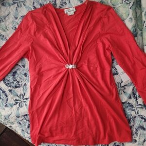 Chaus Coral Top with Embellished Detail NWT Size Small 3/4 Sleeve